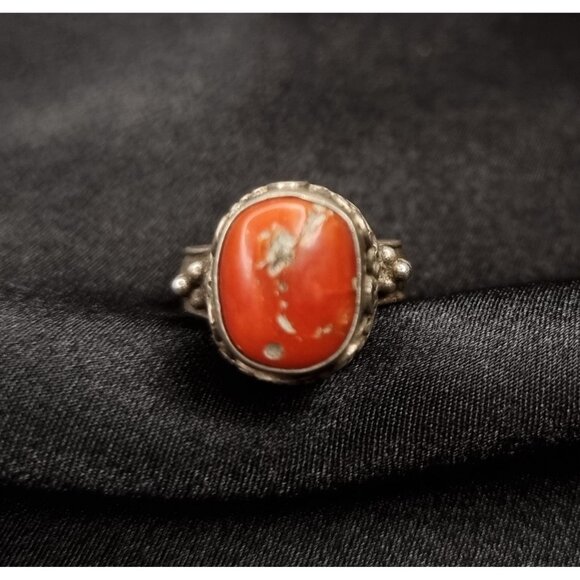 Vintage 925 Sterling Silver Natural Coral Ring 6.75 - Picture 4 of 5